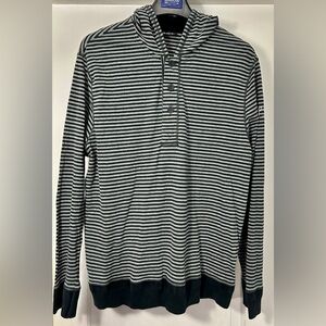 Bowie Striped Button Henley Hoodie Sweatshirt Gray & Black — Size XL